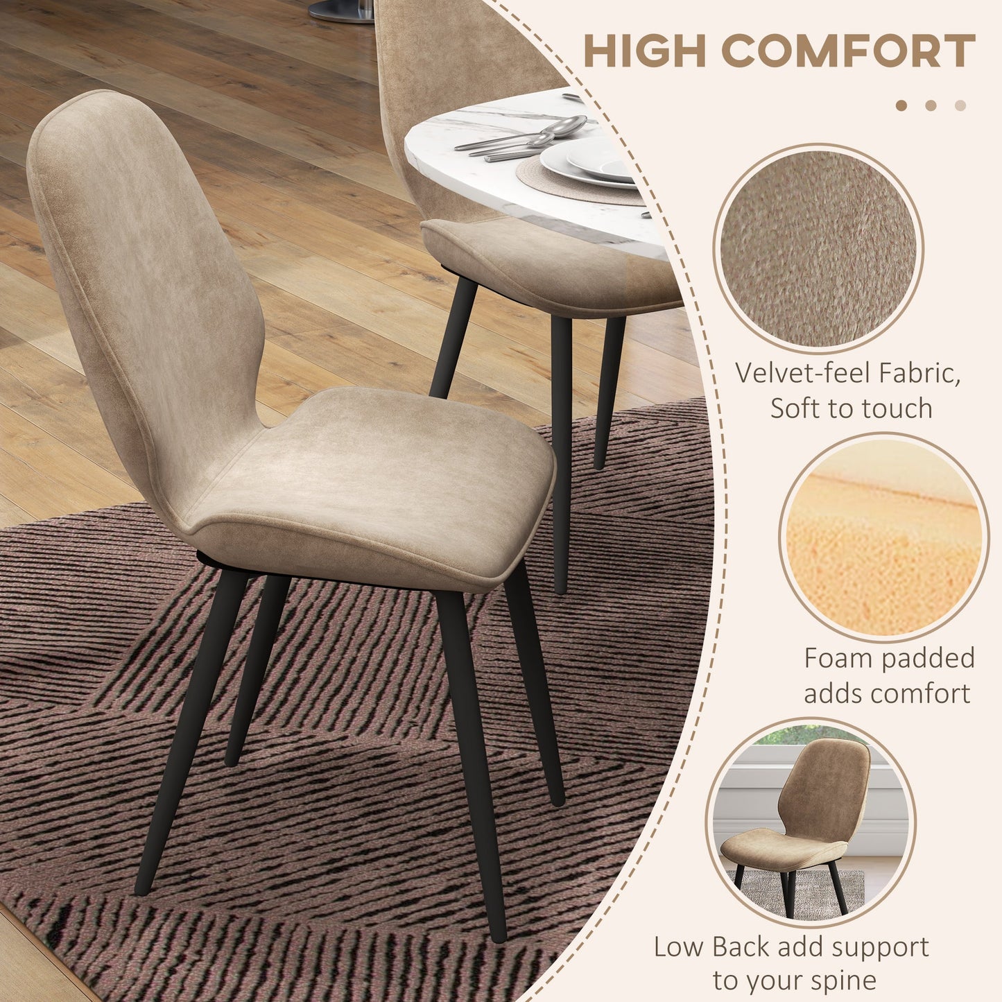 Velvet Dining Chairs, Set of 2 Dining Room Chairs with Metal Legs for Living Room, Dining Room, Light Brown-4