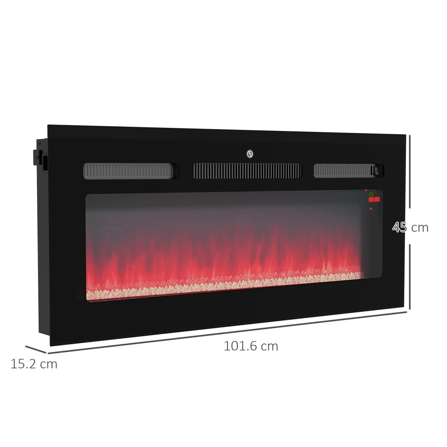 102cm Electric Fireplace, 2000W Recessed and Wall Mounted Electric Fire with Remote Control, 9 Flame Colour and Crystal, Black-2