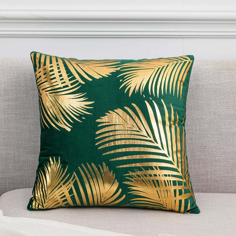 Gold Leaf Pattern Velvet Cushion Covers 45 x 45 cm-5