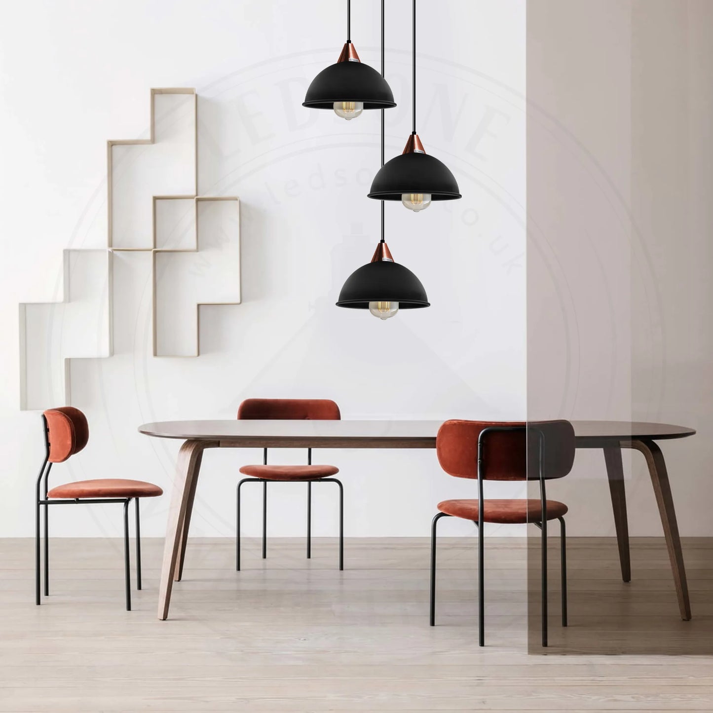 E27 Black Round Three Outlet 21cm Dome Pendant Retro Ceiling Light Shade~4343-4