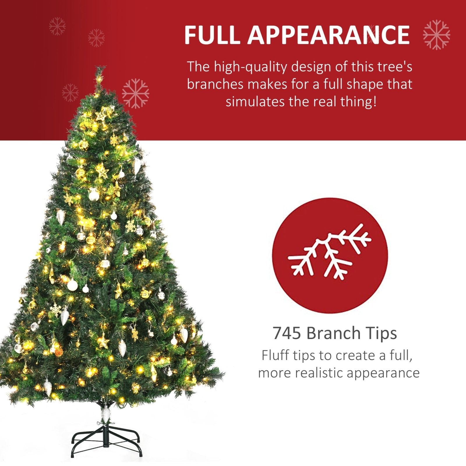 1.8m 6ft Pre Lit Christmas Tree 200 LED Xmas Tree Holiday Décor with Decorative Balls Ornament Metal Stand-3