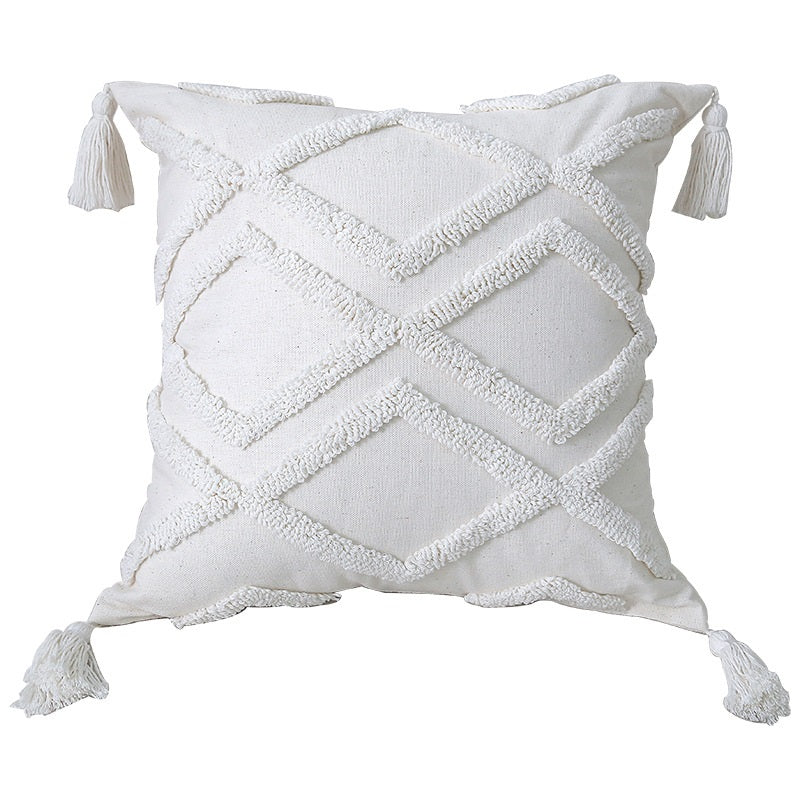 Pure Cotton Custom Boho Tassel Style Tufted Cushion Covers Home Decoration 45x45cm  (18 x 18 Inches) & 30x50 cm- Design 16-0