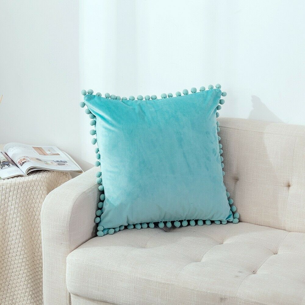 Tassel Velvet Cushion Covers With Pom Pom 18 X 18" (45 Cm)-3