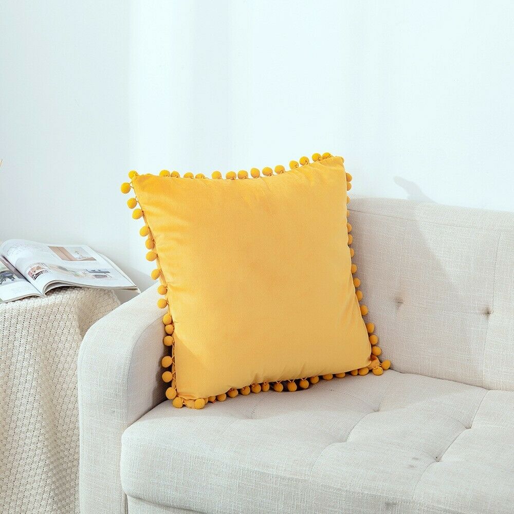 Tassel Velvet Cushion Covers With Pom Pom 18 X 18" (45 Cm)-4