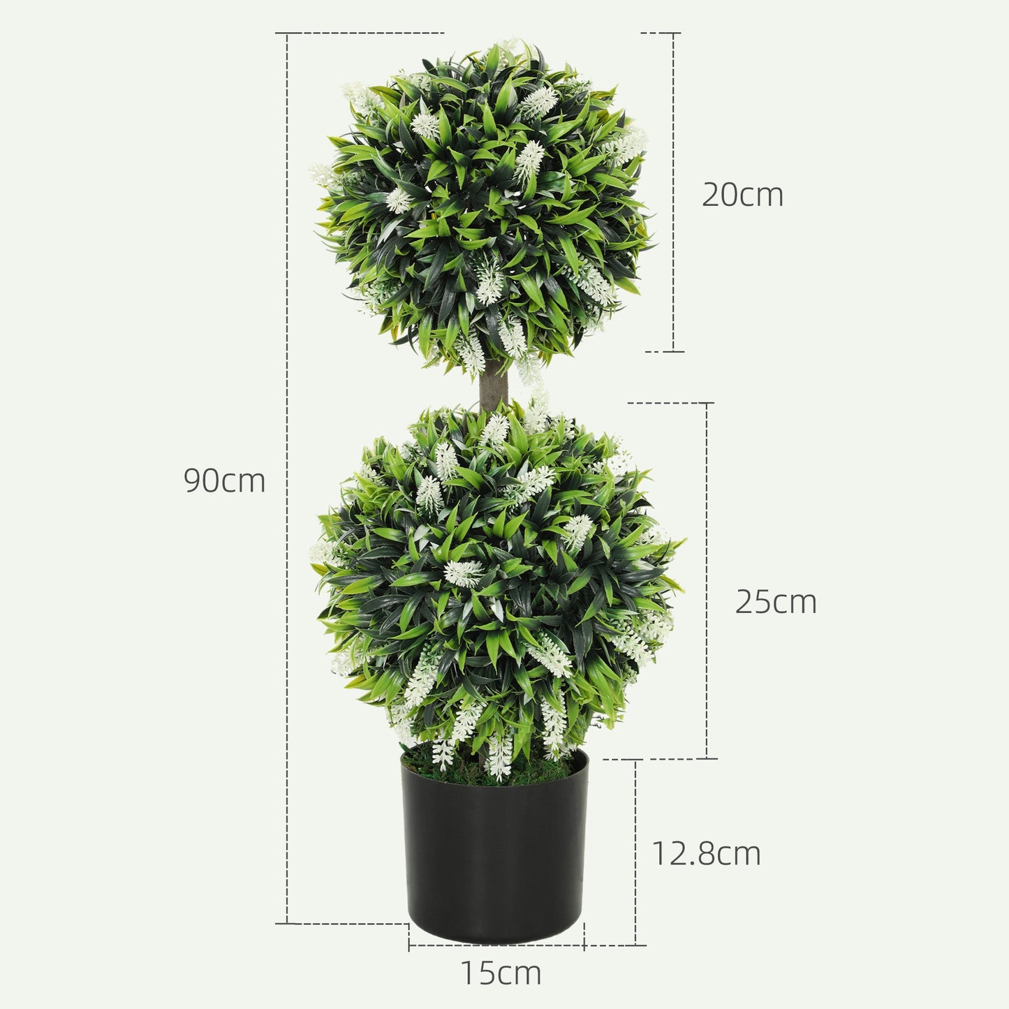 Set of 2 Decorative Artificial Plants Ball Trees with Lavender Flowers in Pot Fake Plants for Home Indoor Outdoor Decor, 70cm, White-2