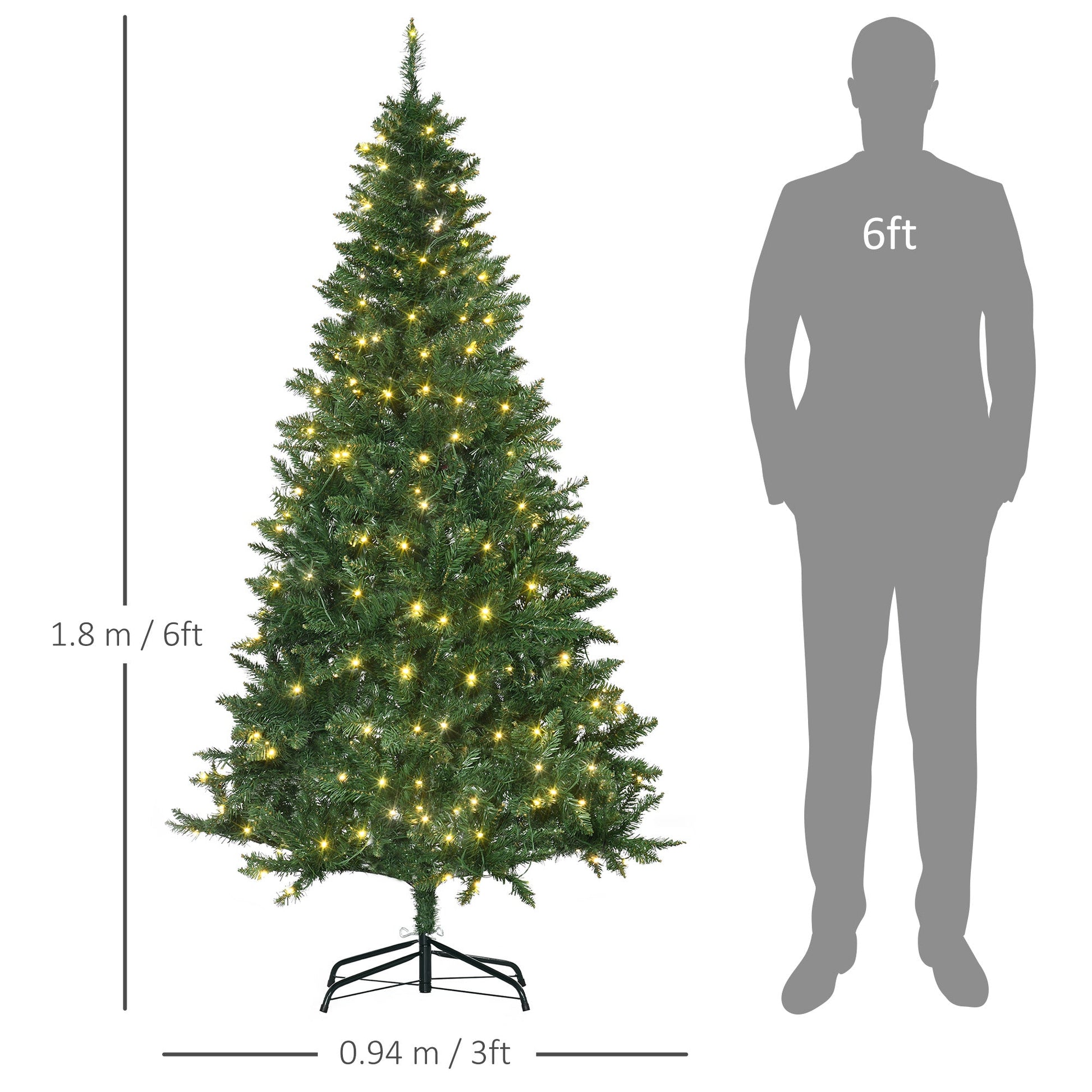 6ft Prelit Christmas Tree Artificial Tree Warm White LED Light Holiday Home Xmas Decoration, Green-2