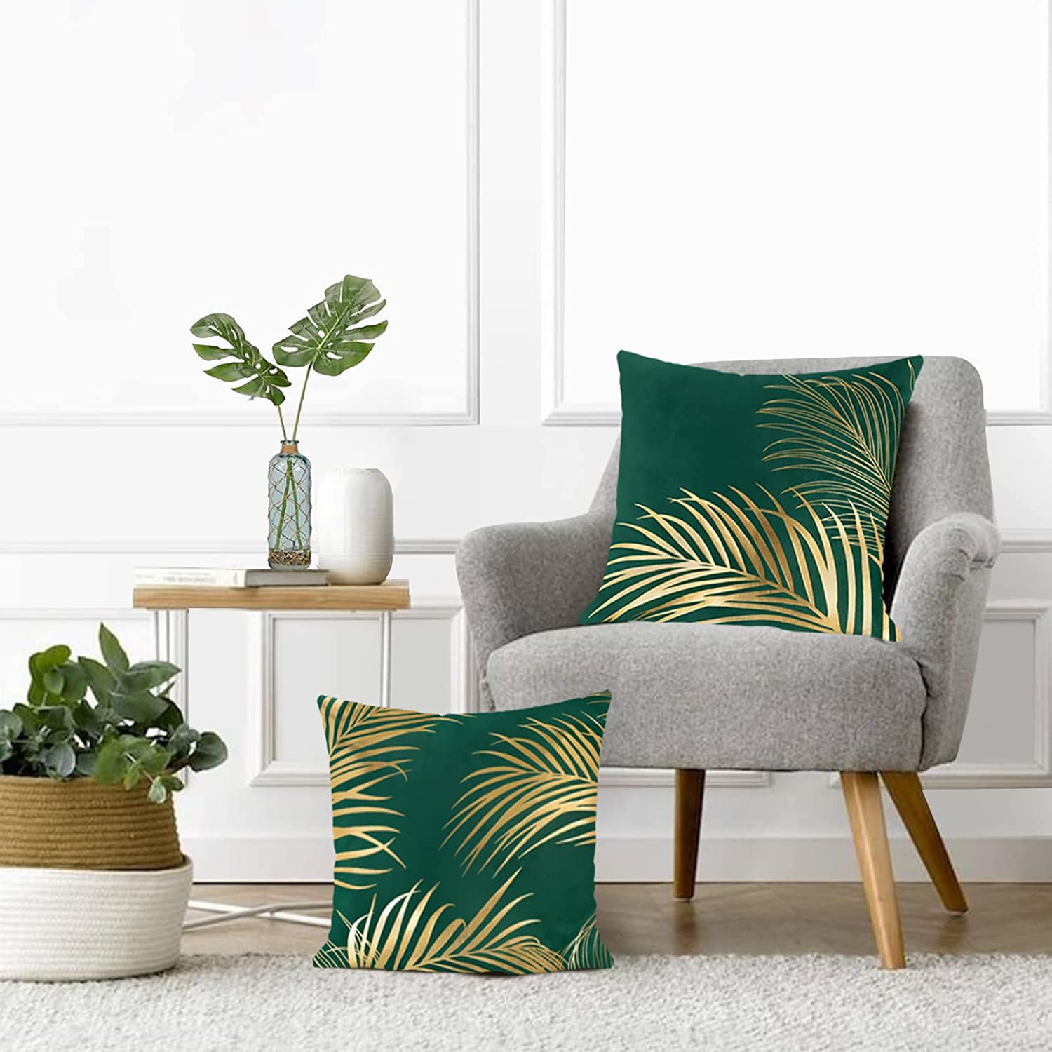 Gold Leaf Pattern Velvet Cushion Covers 45 x 45 cm-3