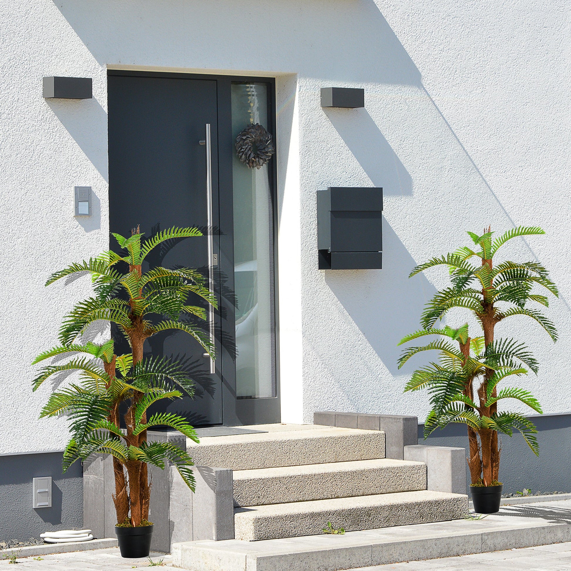 Set of 2 Artificial Tropical Palm Plants with Bendable Leaves - Green-1