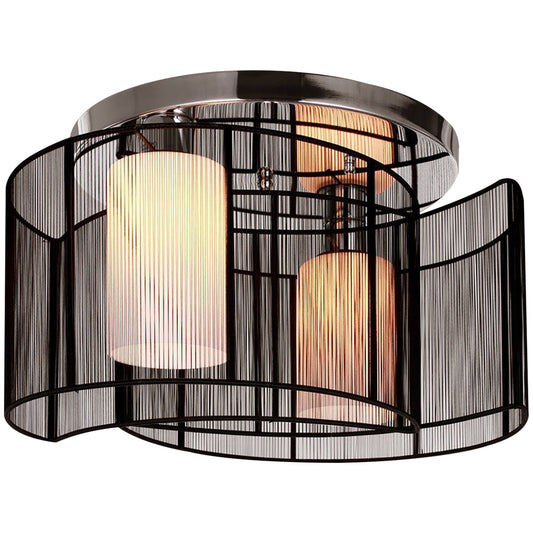 Metal Ceiling Light Chandelier, ?40x25H cm, Chrome/Fabric-Black-0