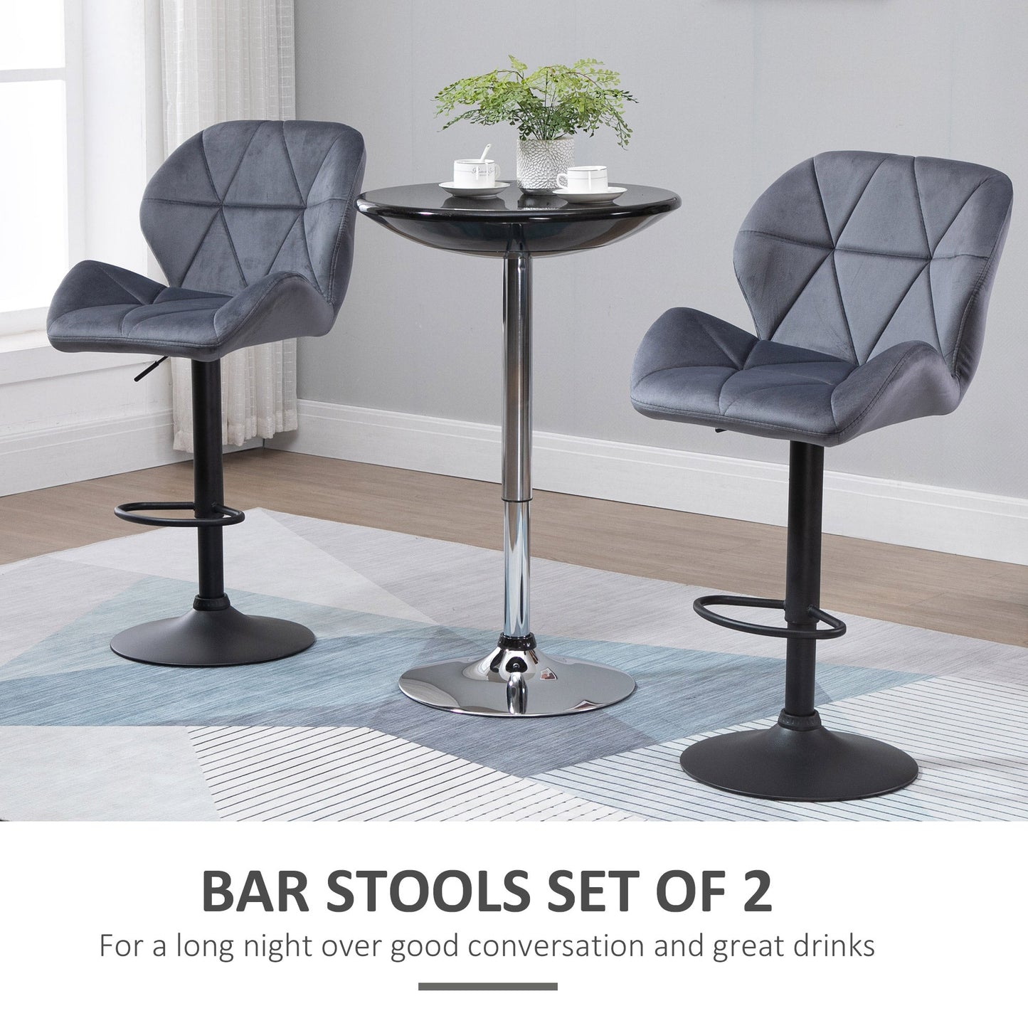 Adjustable Armless Bar Stools with Backs and Footrest - Dark Grey-3