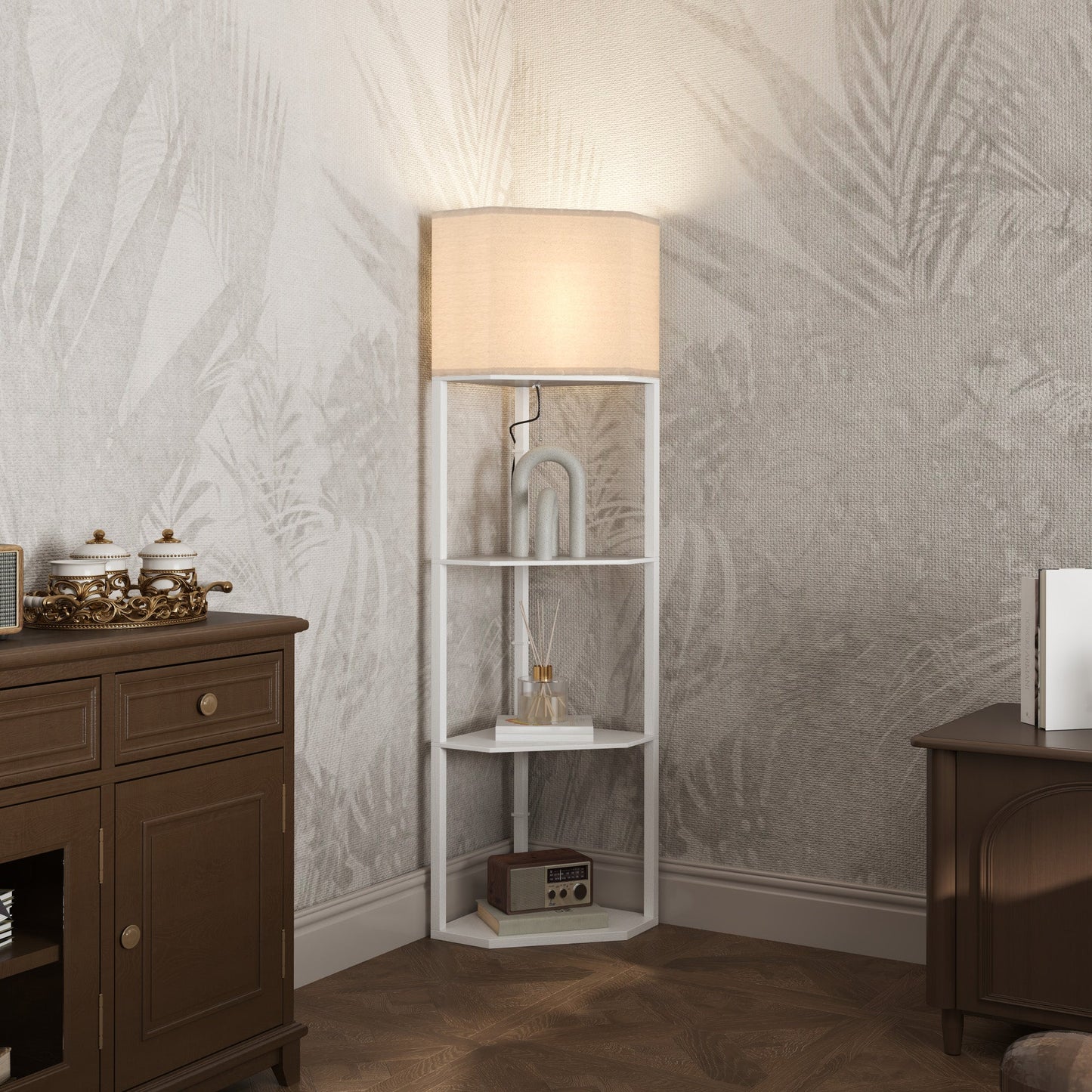Three-Shelf Corner Floor Lamp - White-1