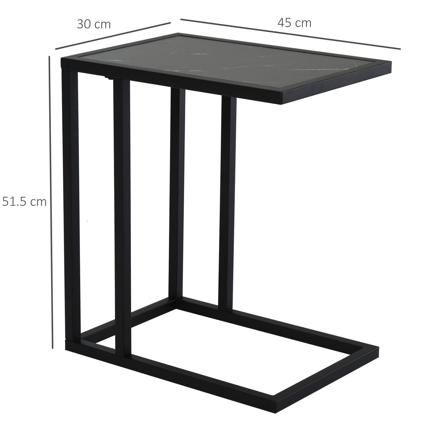 C Shape Side Table Marble-Effect Top w/ Metal Frame Space-Saving Home Furniture Bedroom Living Room Office Corner Desk Black White-2