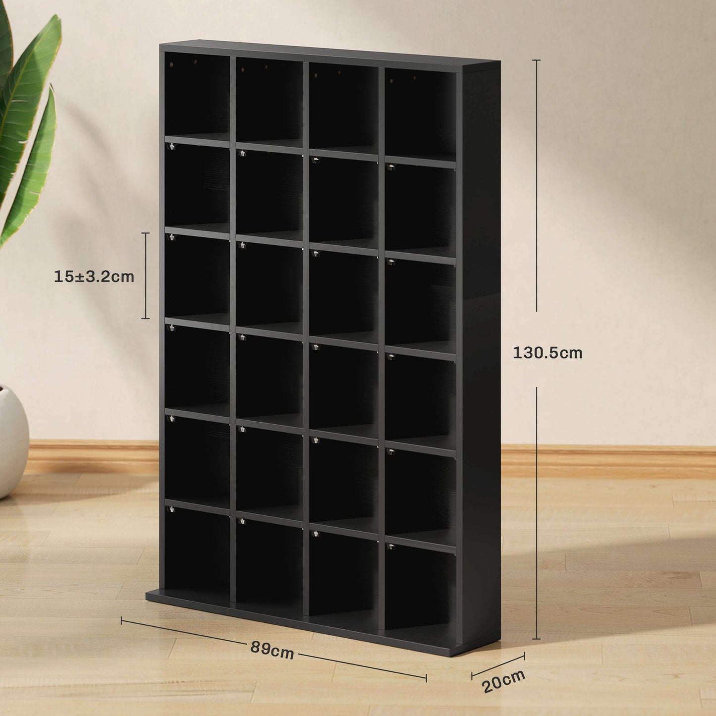 CD Storage Unit with Adjustable Shelves, 89 x 130.5 cm, Black-2