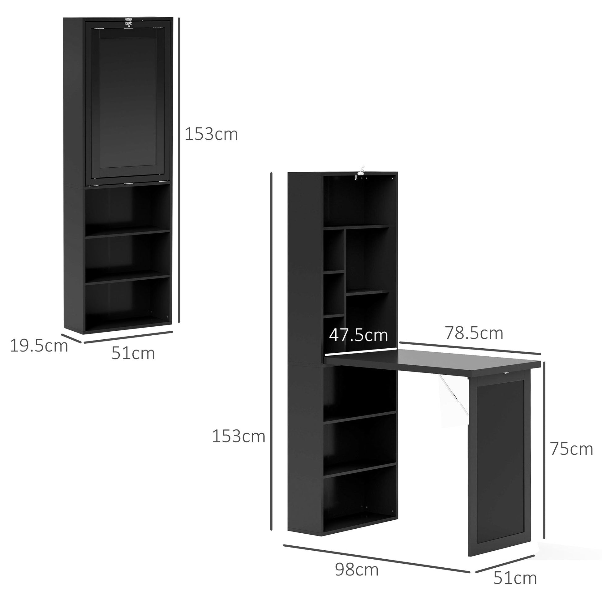 Three-Part Work Desk, with Storage and Chalkboard - Black-2