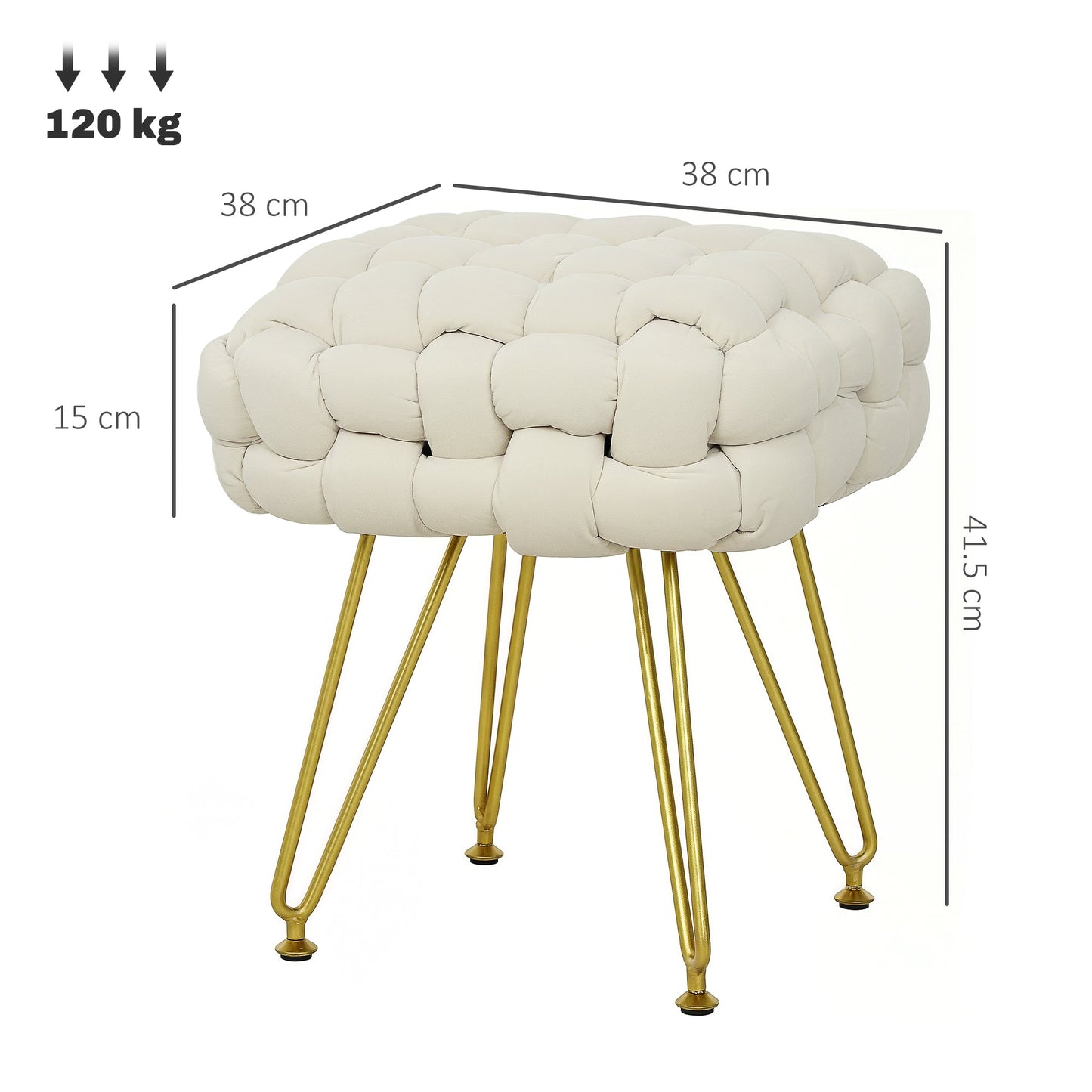 Velvet-Feel Bold Woven Footstool - Cream White-2