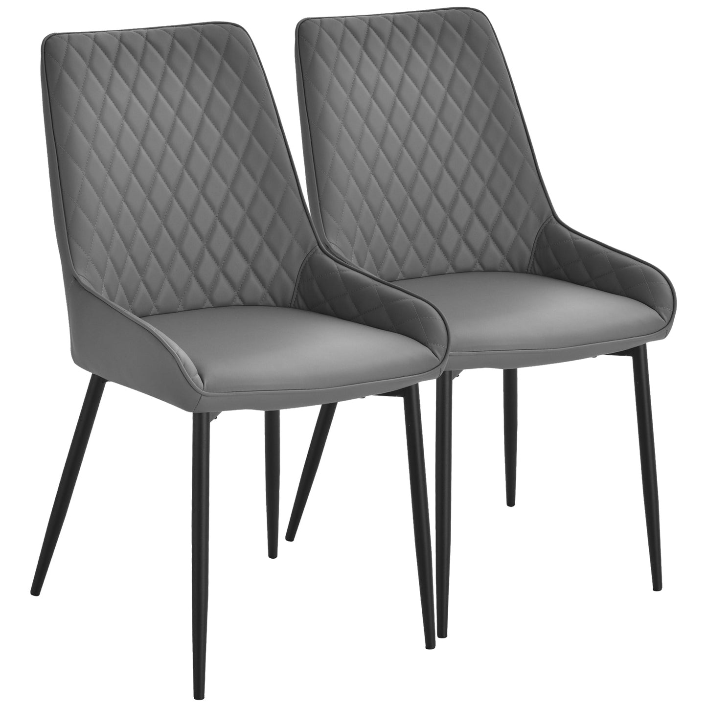 Set Of 2 Quilted PU Leather Dining Chairs with Metal Frame 4 Legs Foot Caps Home Seating Modern Stylish Executive Grey-0