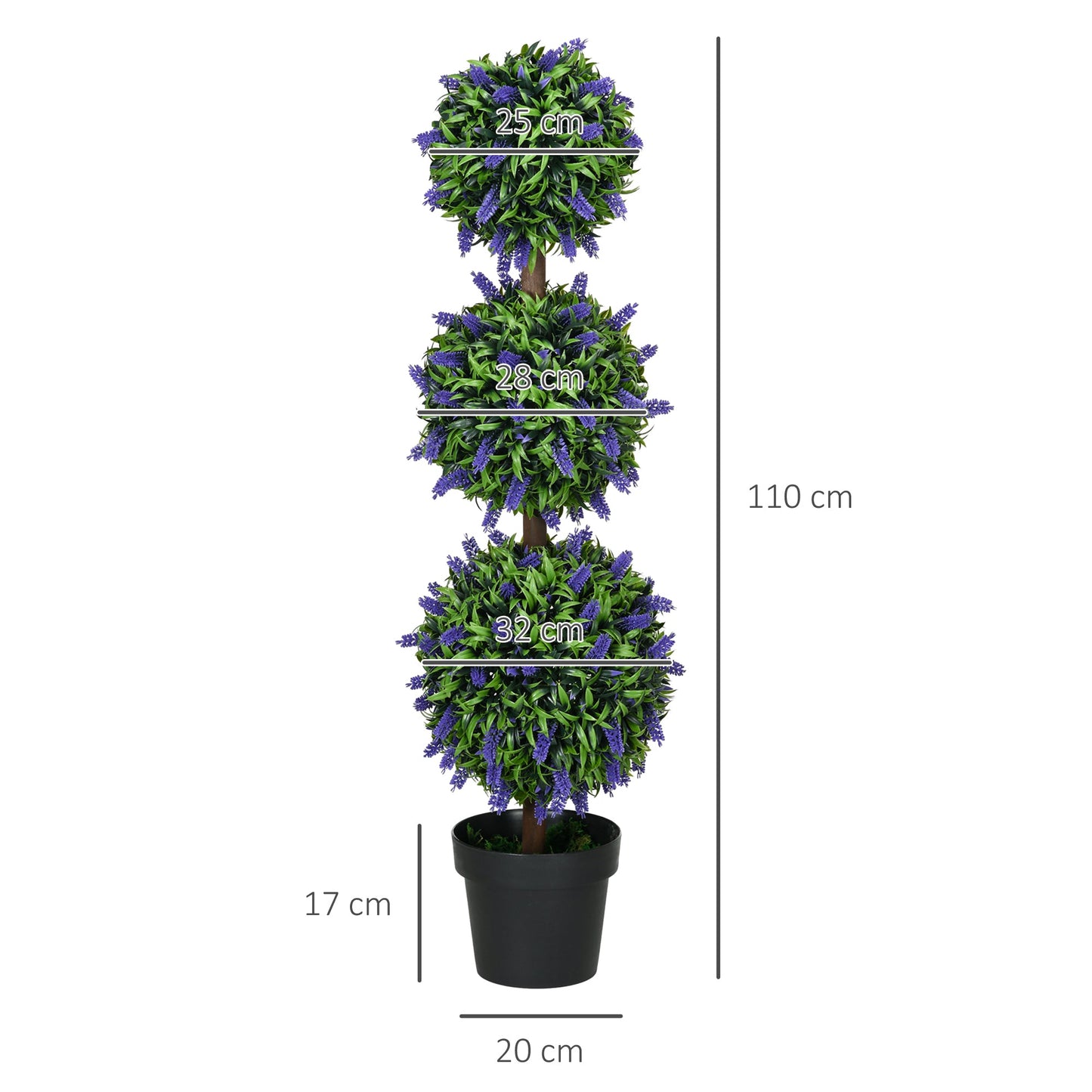Set of 2 Artificial Plants, Lavender Flowers Ball Trees with Pot, for Home Indoor Outdoor Decor, 110cm-2
