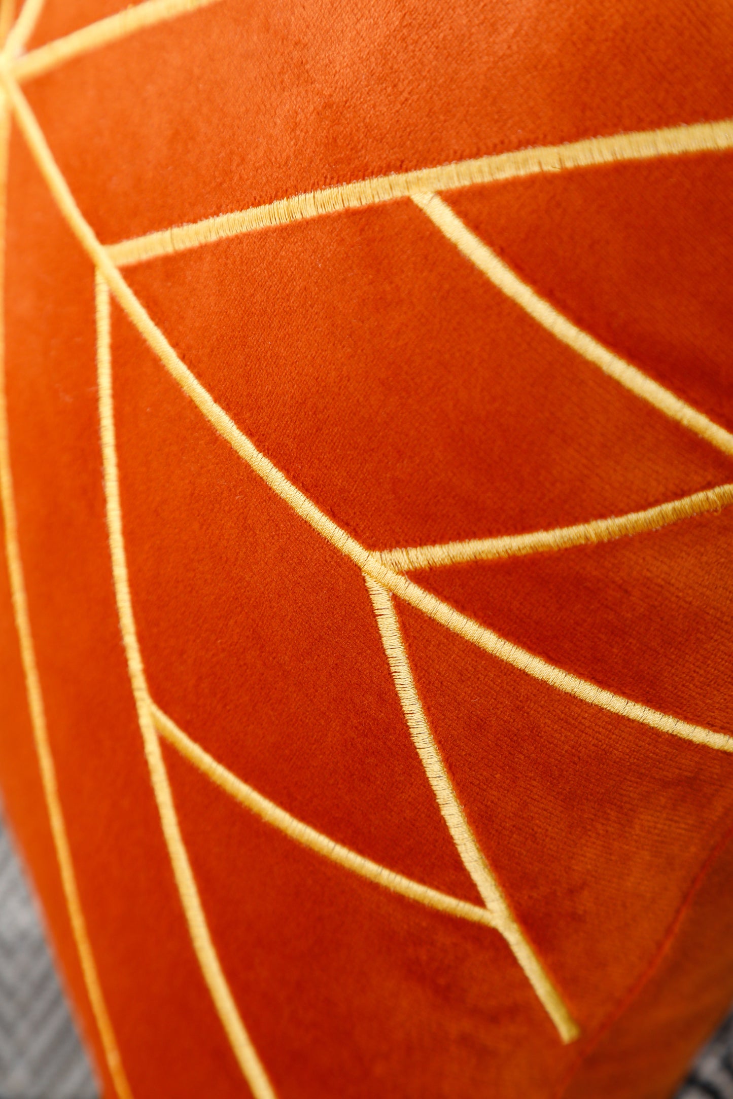 Gold Embroidery Velvet Cushion Cover (18x18" - 45x45 cm) - Orange Colour-2