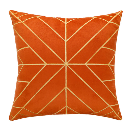 Gold Embroidery Velvet Cushion Cover (18x18" - 45x45 cm) - Orange Colour-0