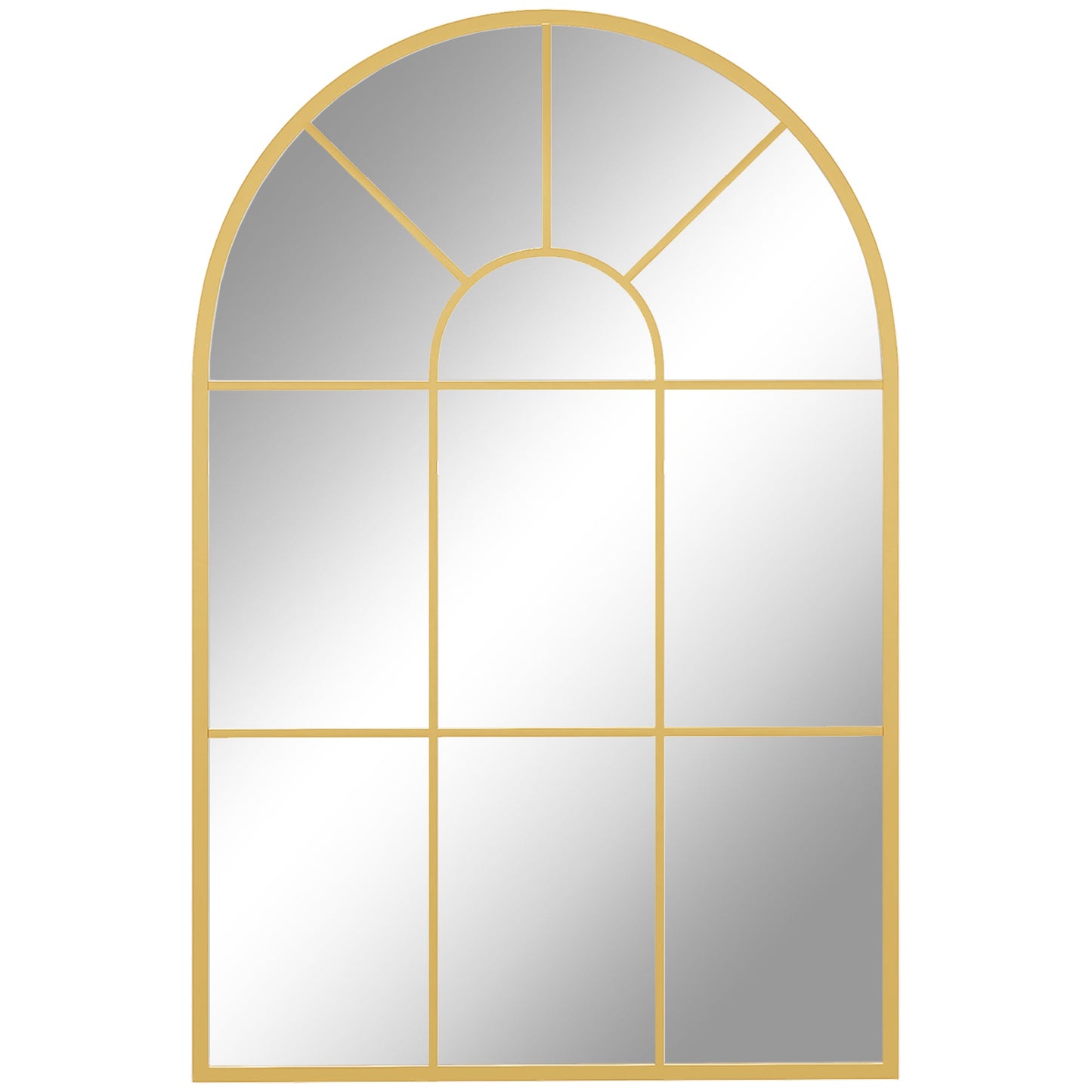 Modern Arched Wall Mirror, 91 x 60 cm Window Mirrors for Living Room, Bedroom, Gold Tone-0