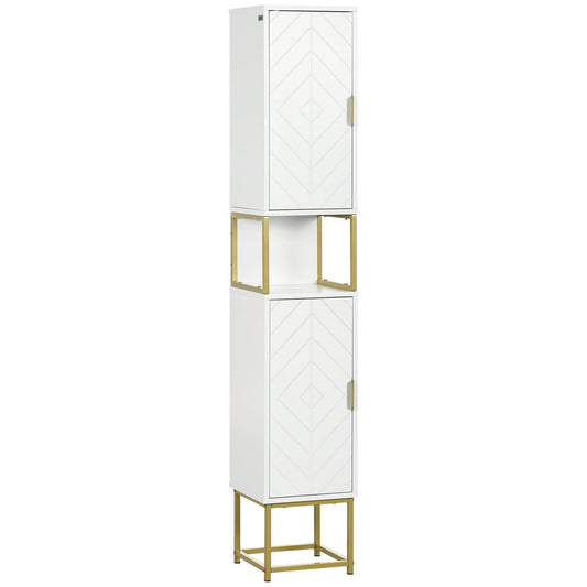 Narrow Bathroom Storage Cabinet with Adjustable Shelf - White-0