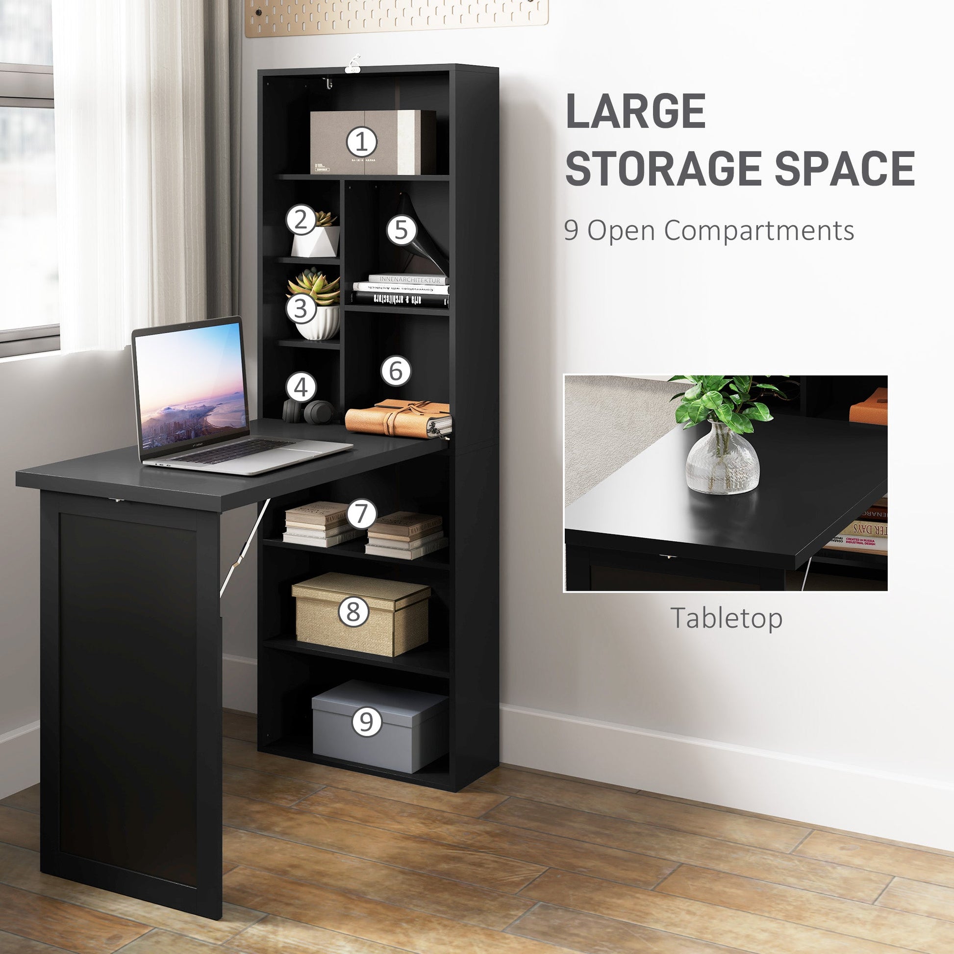 Three-Part Work Desk, with Storage and Chalkboard - Black-4
