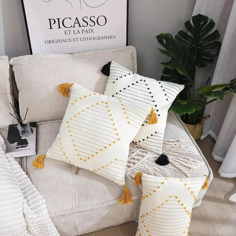 Boho Tassel Style Tufted Square Cushion Covers Home Decoration 45x45cm (18 x 18 Inches)-1