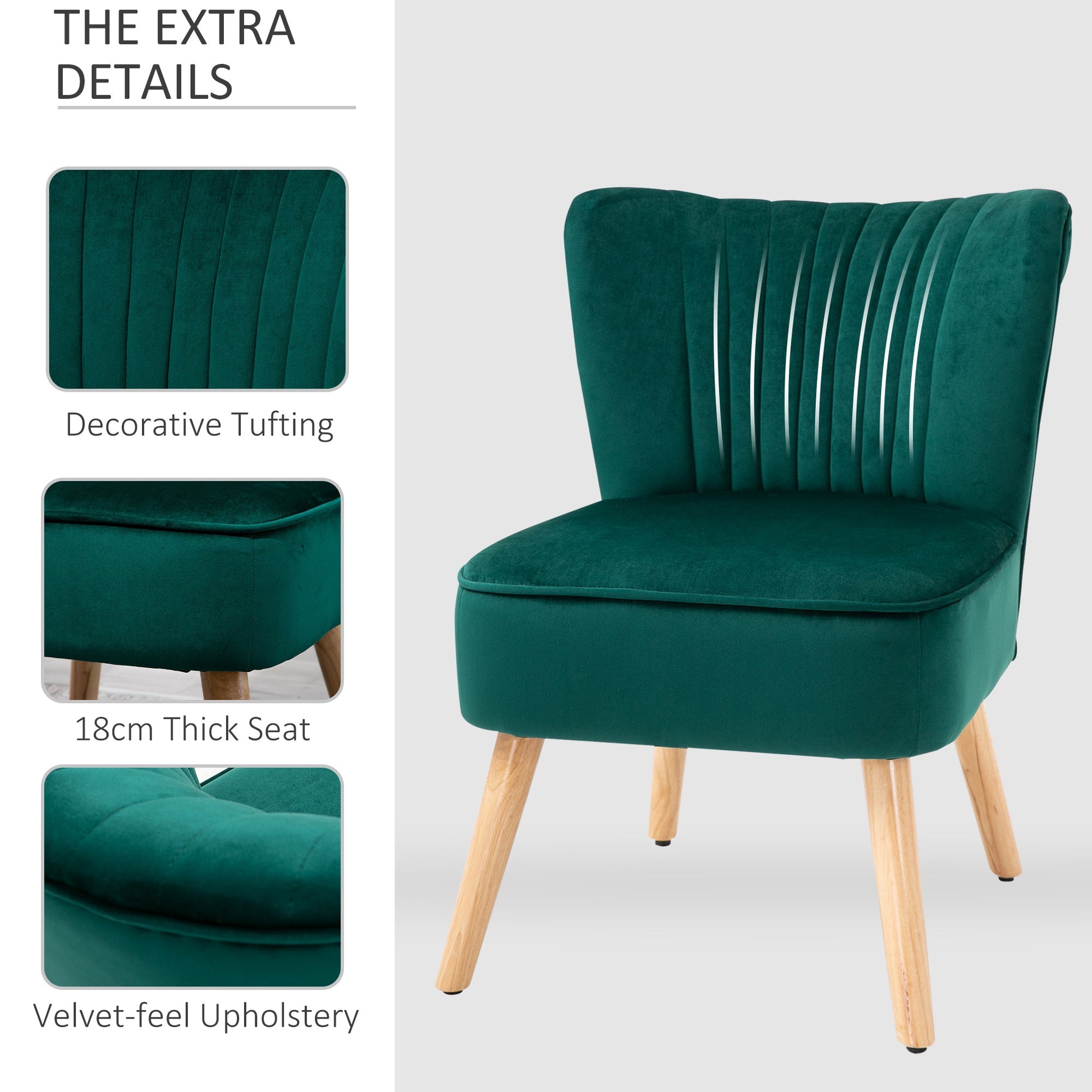 Velvet Accent Chair Occasional Tub Seat Padding Curved Back with Wood Frame Legs Home Furniture Set of 2 Green-4