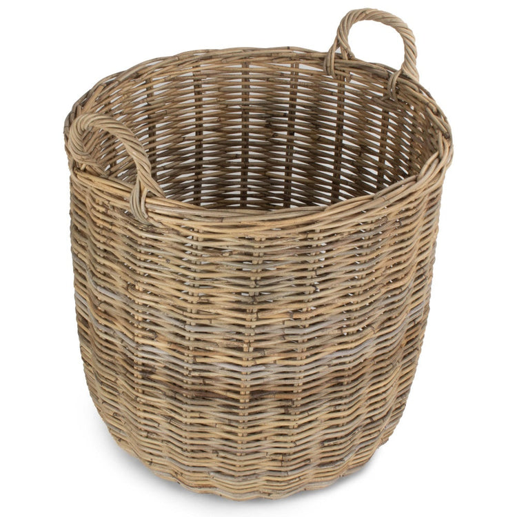Tall Round Fireside Grey Rattan Log Basket-4