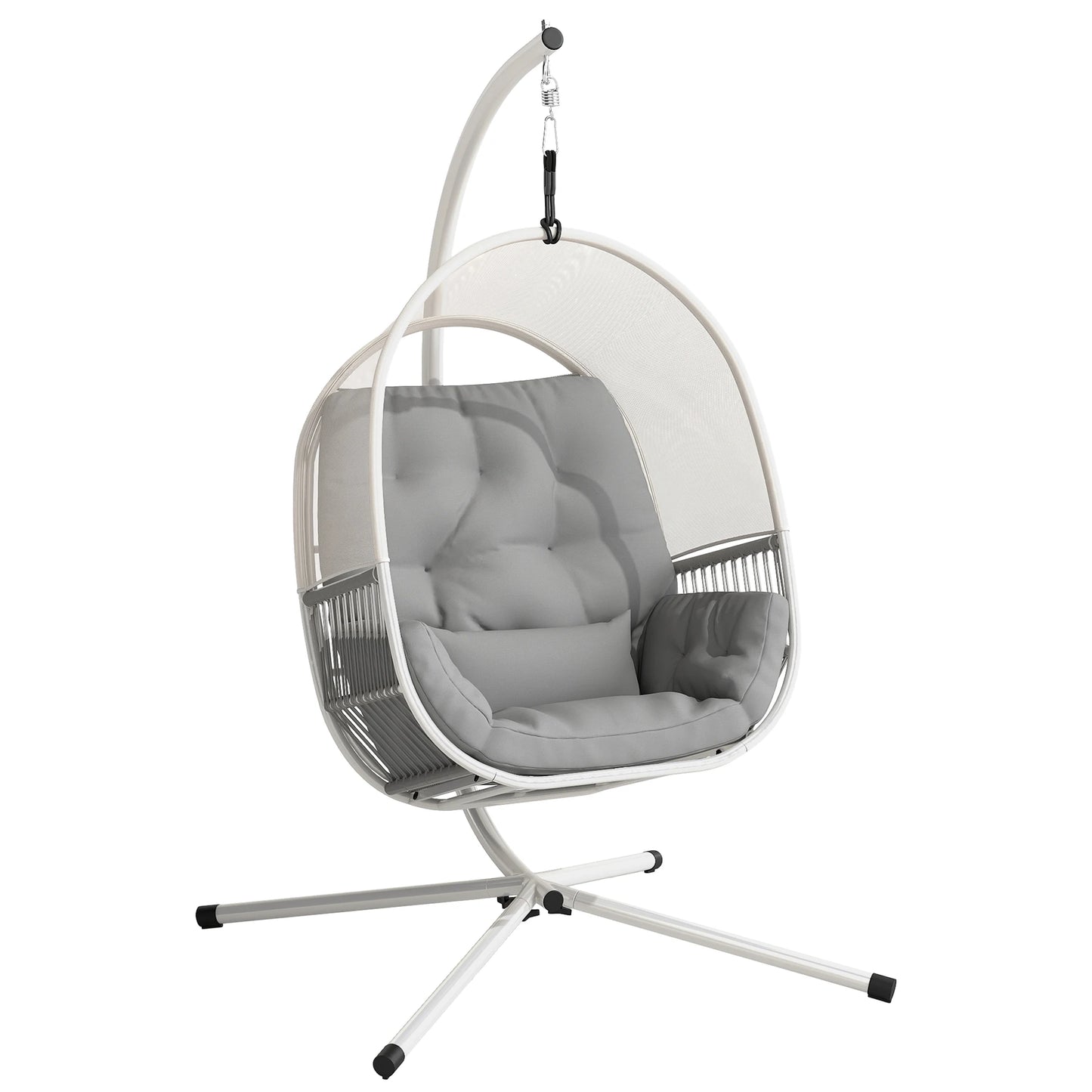 Outsunny Hanging Mesh Egg Chair with Stand and Cushions