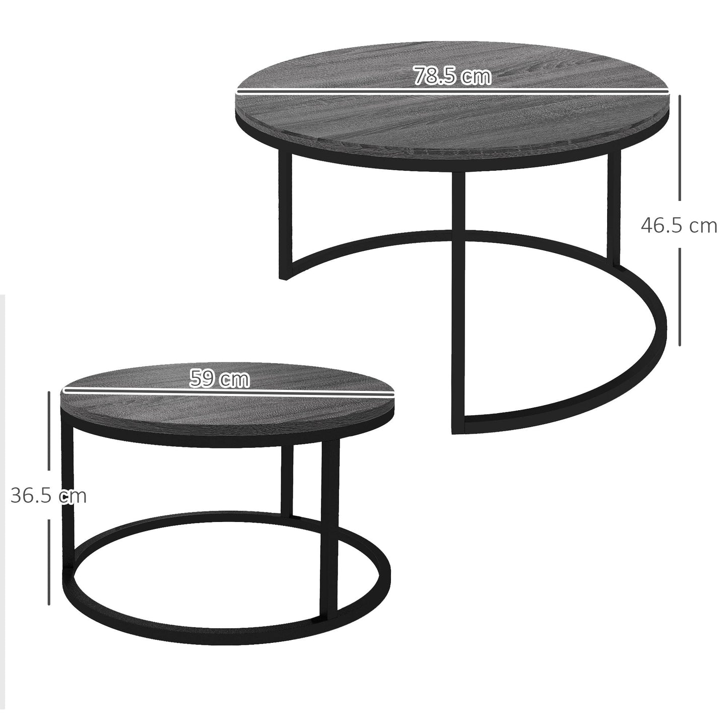 Set of Two Marble-Effect Stacking Tables - Wood Grey-2