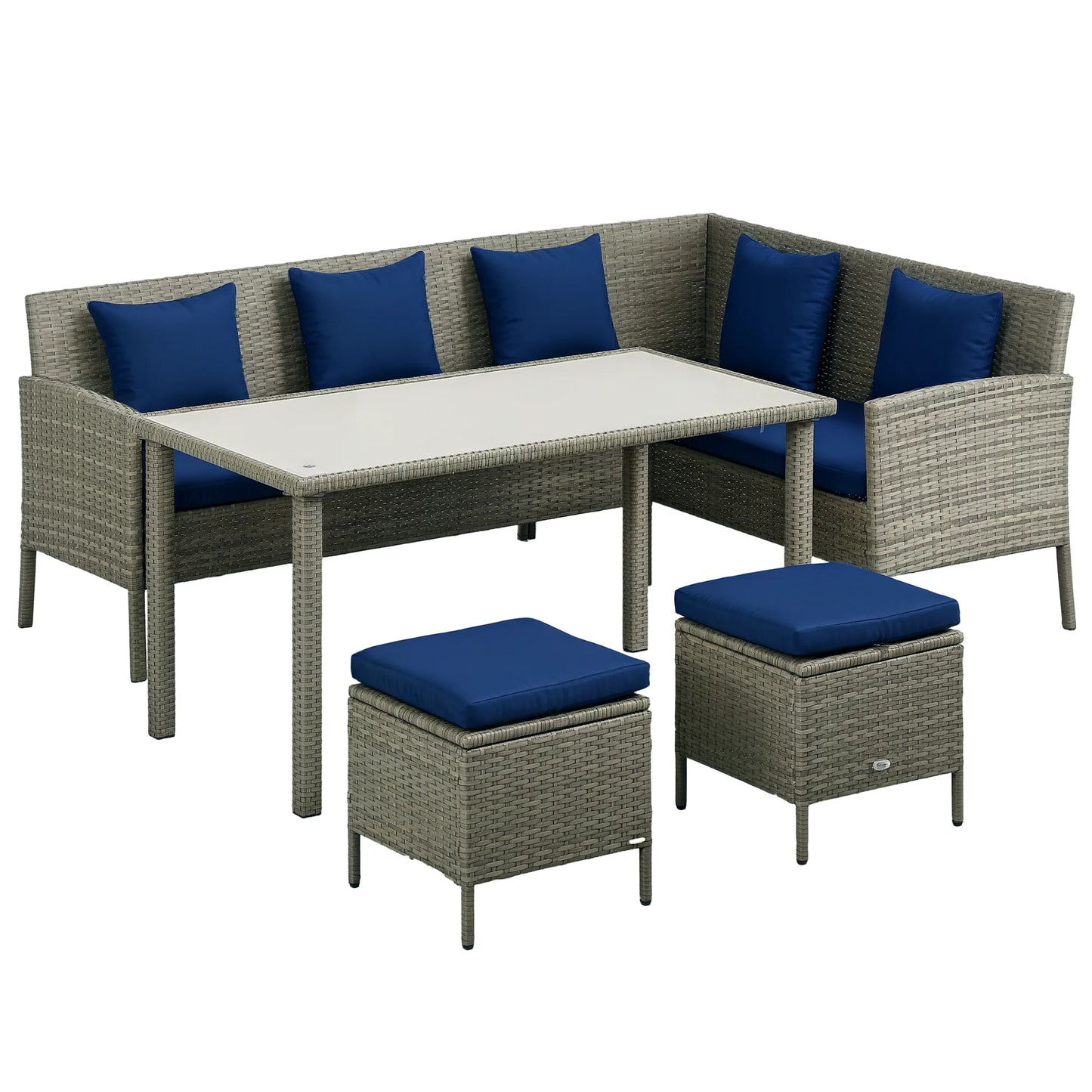 Outsunny 5 Piece Rattan Garden Furniture Set with Glass Top Table