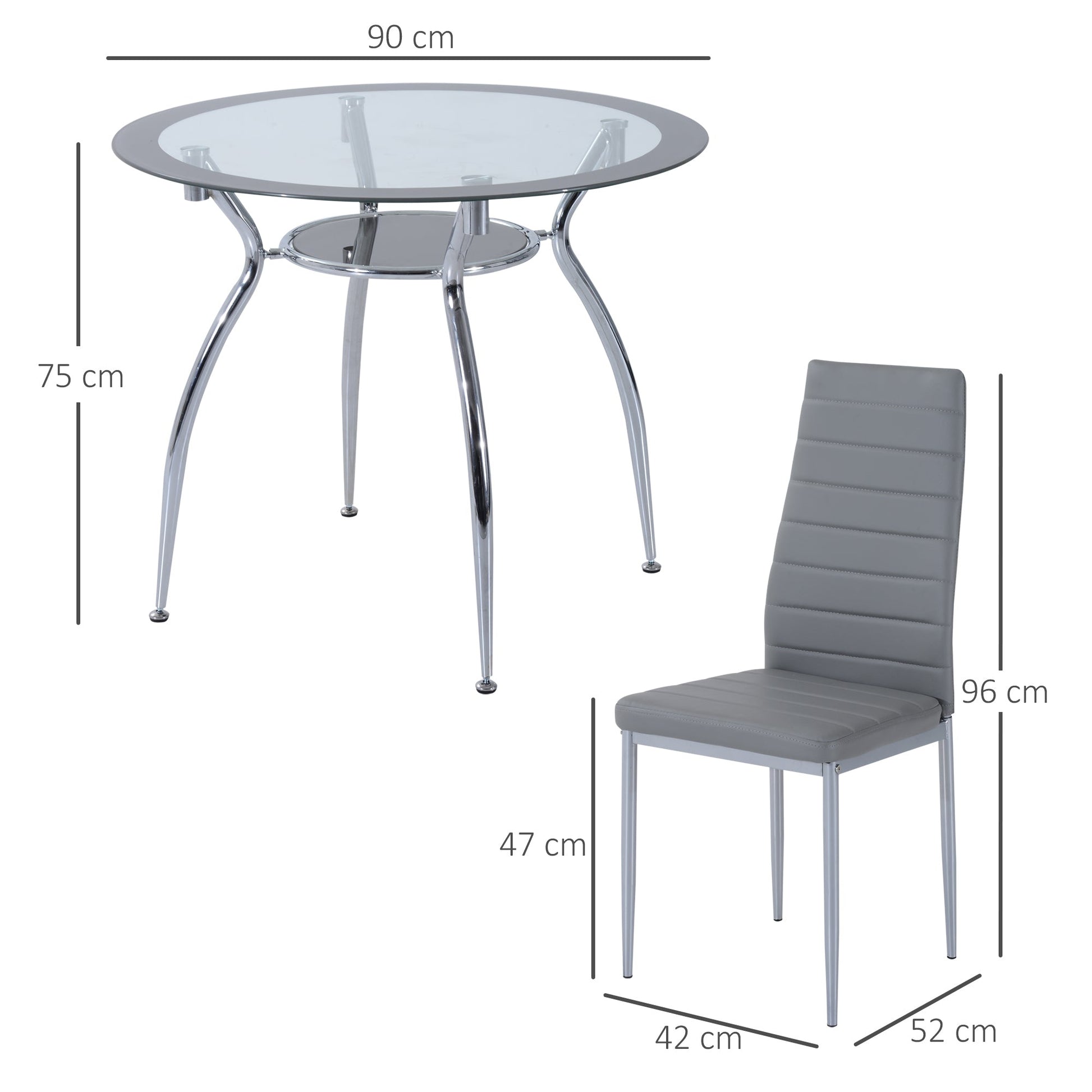 Five-Piece Dining Set, with Padded Chairs and Glass-Top Table - Grey-2