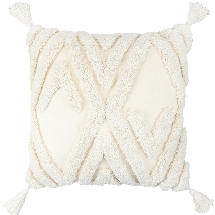 Pure Cotton Custom Boho Tassel Style Tufted Cushion Covers Home Decoration 45x45cm (18 x 18 Inches) - Design 12-0