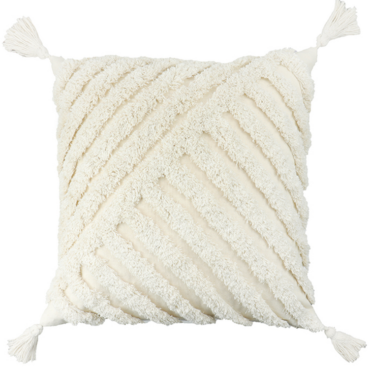 Pure Cotton Custom Boho Tassel Style Tufted Cushion Covers Home Decoration 45x45cm (18 x 18 Inches) - Design 13-0