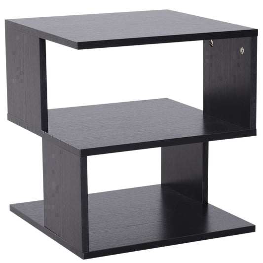 Modern Square 2 Tier Wood Coffee Side Table Storage Shelf Rack Living Room Black-0