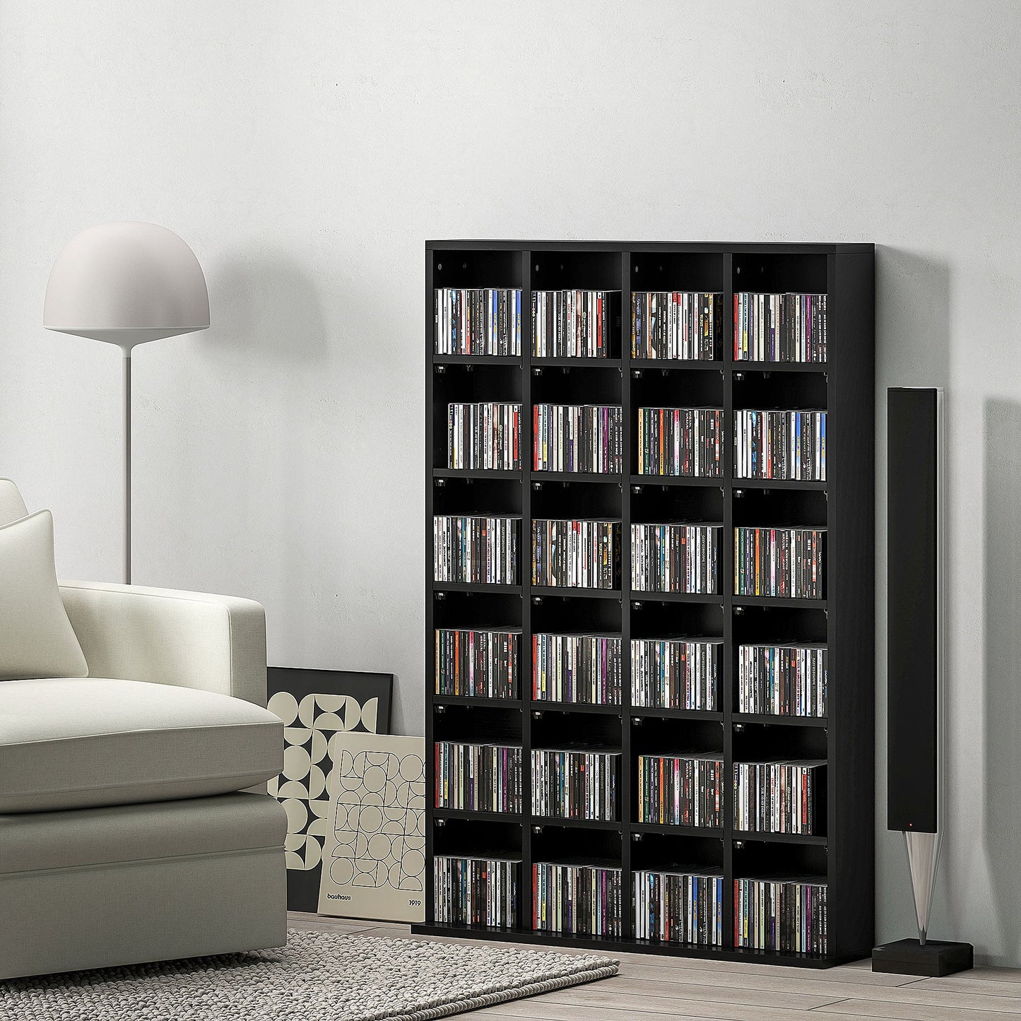 CD Storage Unit with Adjustable Shelves, 89 x 130.5 cm, Black-1