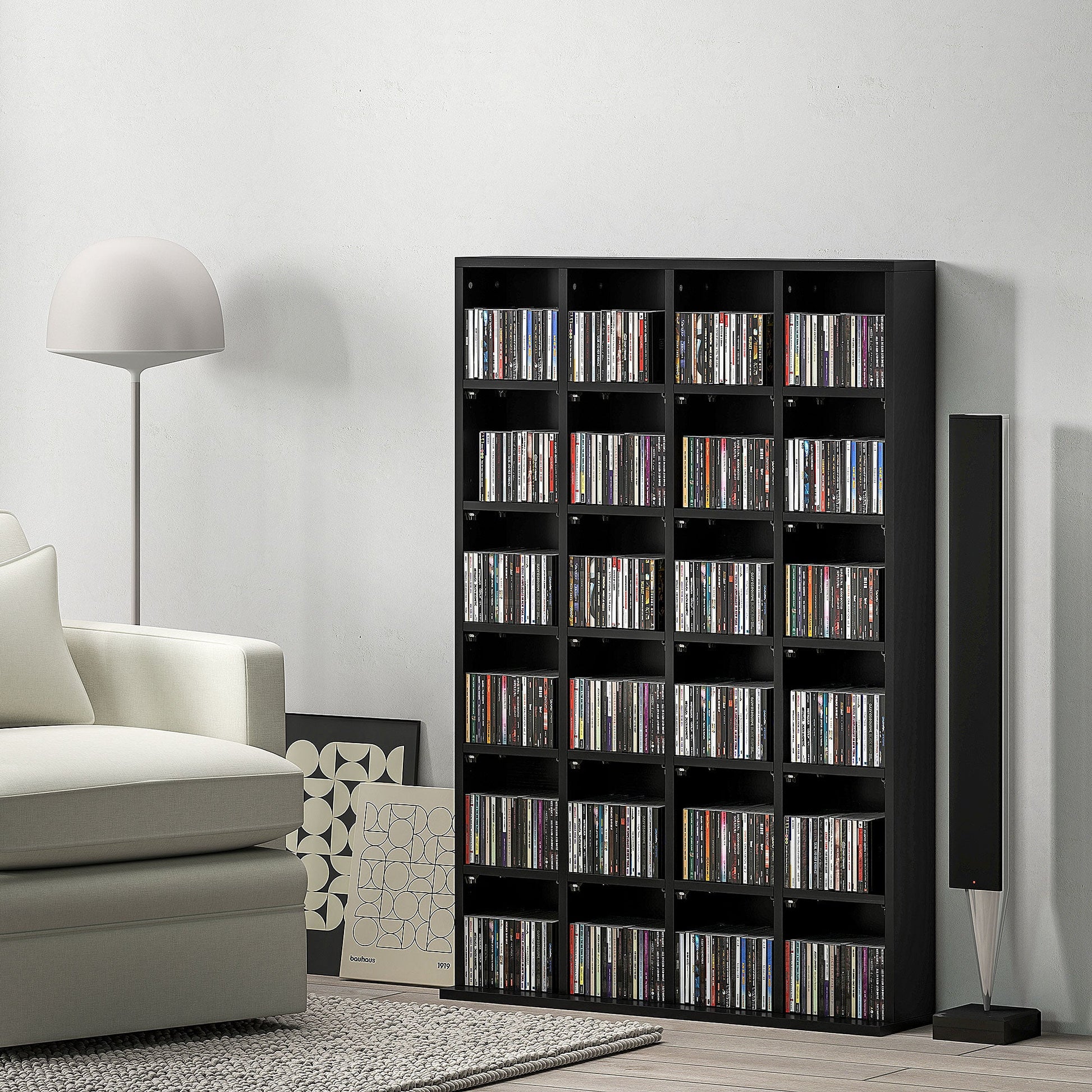 CD Storage Unit with Adjustable Shelves, 89 x 130.5 cm, Black-1