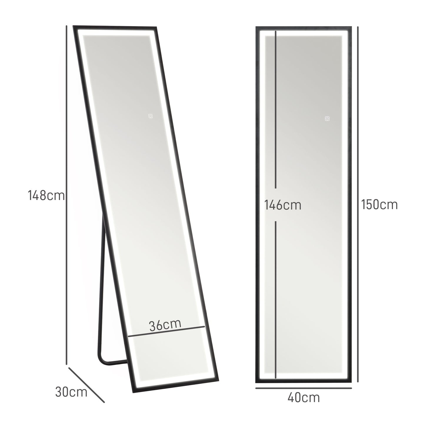 Full Length Mirror with LED Lights, 150 x 40cm Free Standing Mirror with Dimming and 3 Colour Lighting, Leaning or Wall Mirror with Metal Frame for Living Room, Bedroom, Black-2
