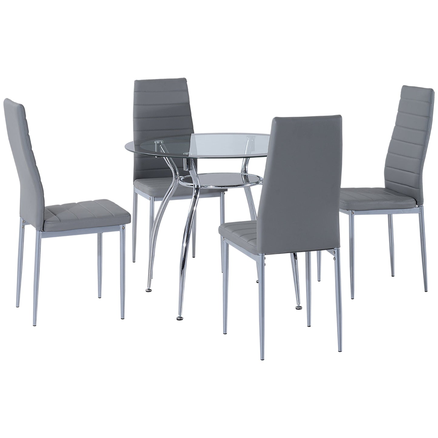 Five-Piece Dining Set, with Padded Chairs and Glass-Top Table - Grey-0