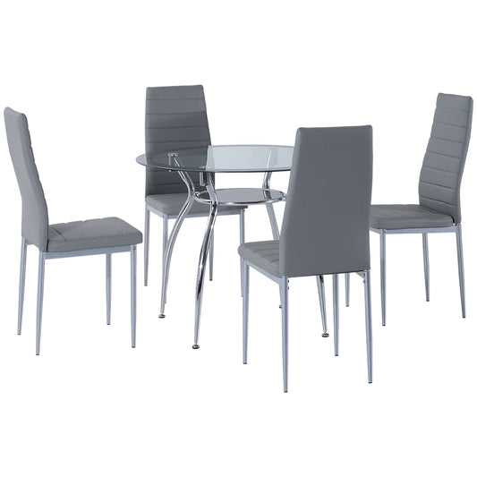 Five-Piece Dining Set, with Padded Chairs and Glass-Top Table - Grey-0