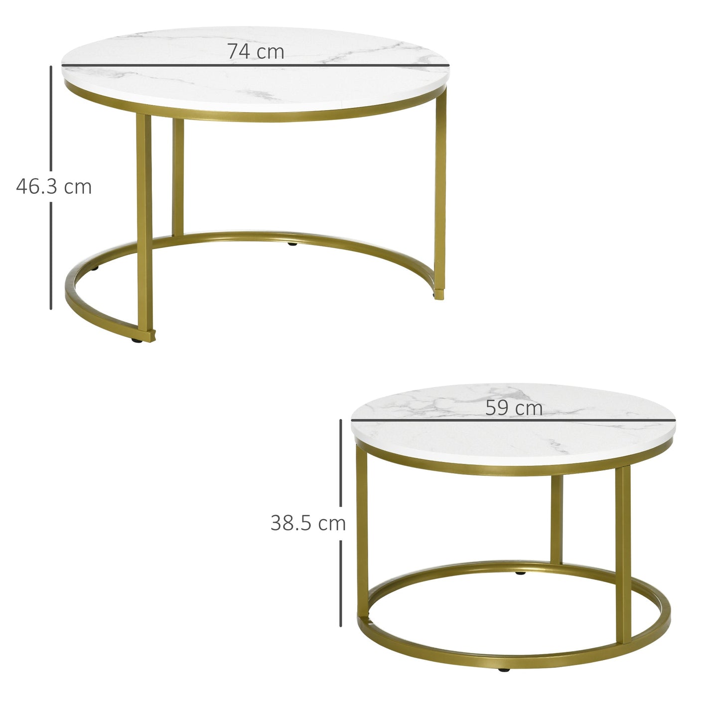 Coffee Table Set of 2, Round Nest of Tables with Faux Marble Tabletop and Metal Frame, Modern Side Tables for Living Room, White-2