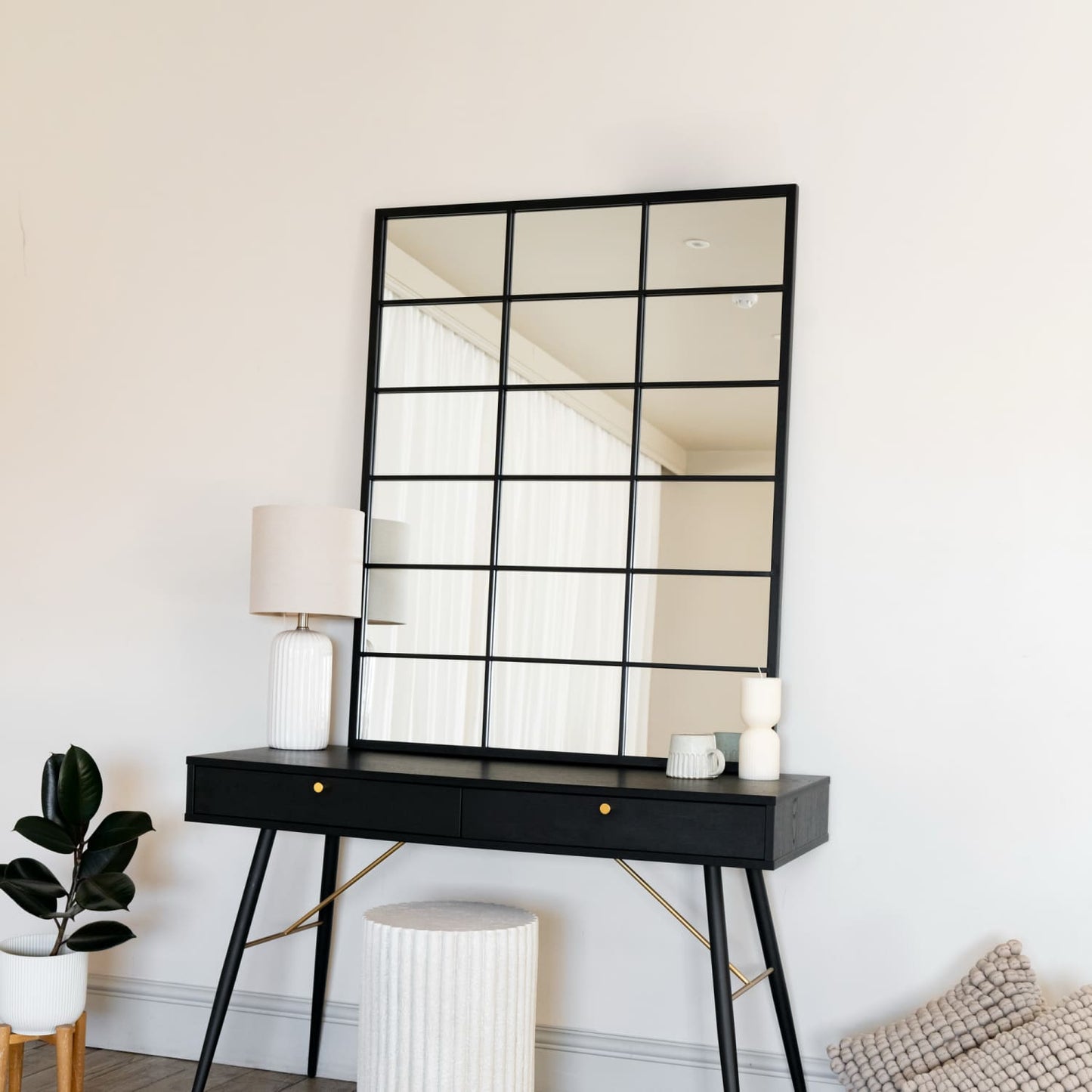 Kyō - Black Metal Rectangle Lattice Window Mirror - 120cm x 95cm-4