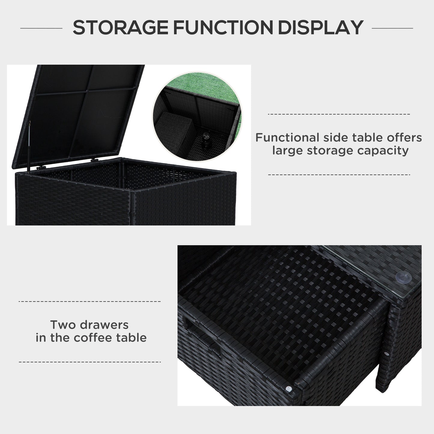 Outsunny 4 Seat Corner Rattan Sofa, Storage & Table Set