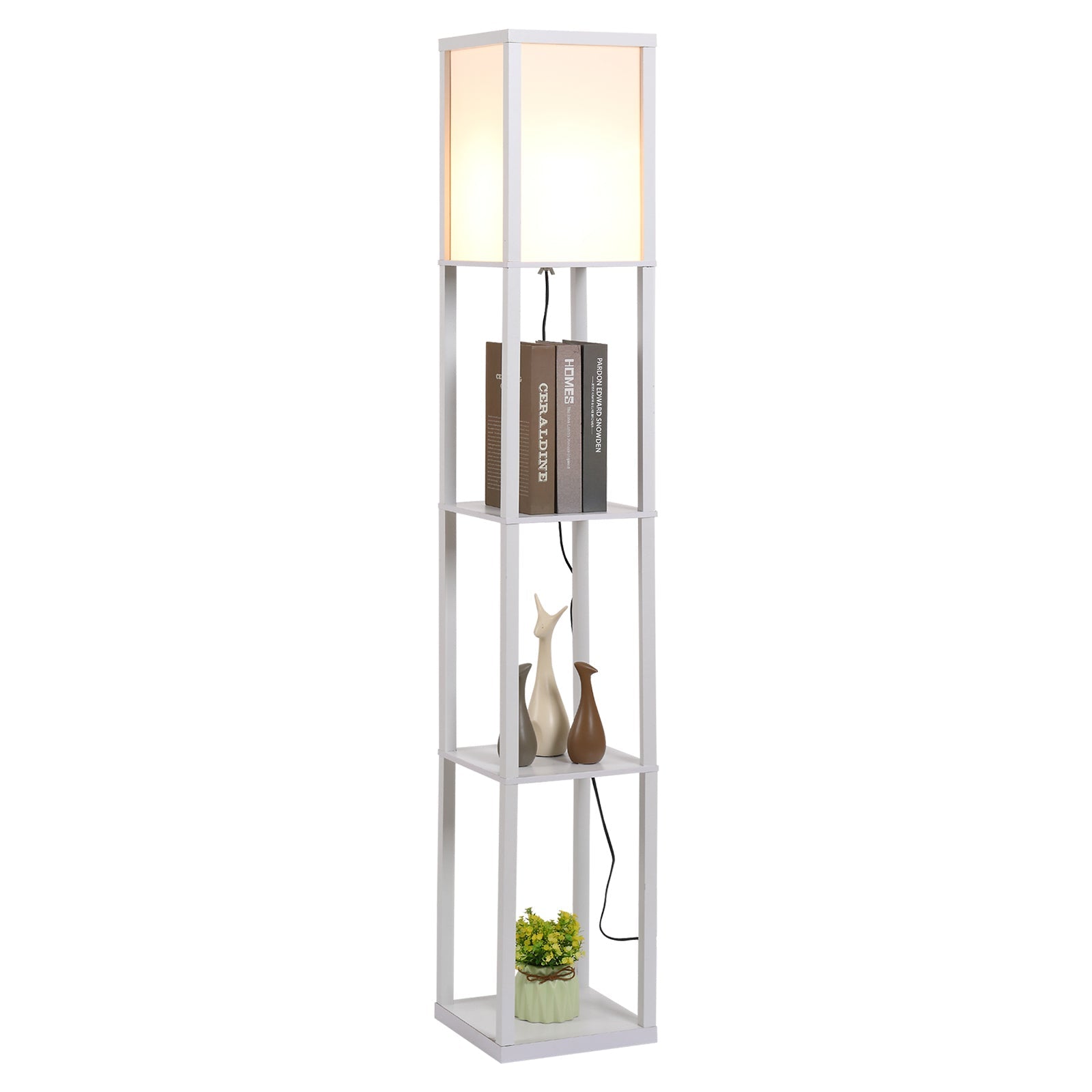 Standing Lamp, Floor Light with 4-Tier Storage Shelf, Reading Standing Lamp White-0