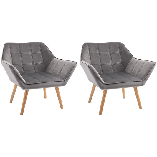 Luxe Velvet Accent Armchair Set of 2 - Grey-0