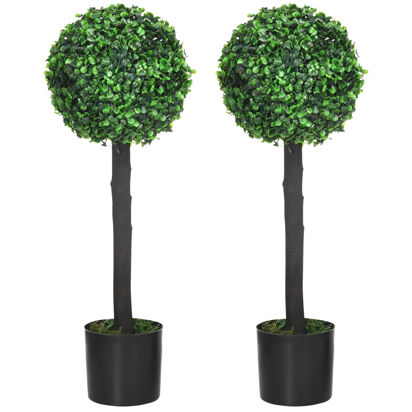Set of 2 Artificial Plants Boxwood Ball Trees in Pot Fake Plants for Home Indoor Outdoor Decor, 20x20x60cm, Green-0