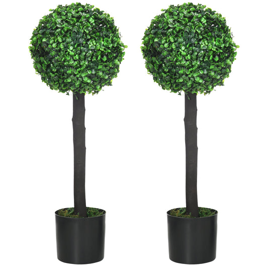 Set of 2 Artificial Plants Boxwood Ball Trees in Pot Fake Plants for Home Indoor Outdoor Decor, 20x20x60cm, Green-0