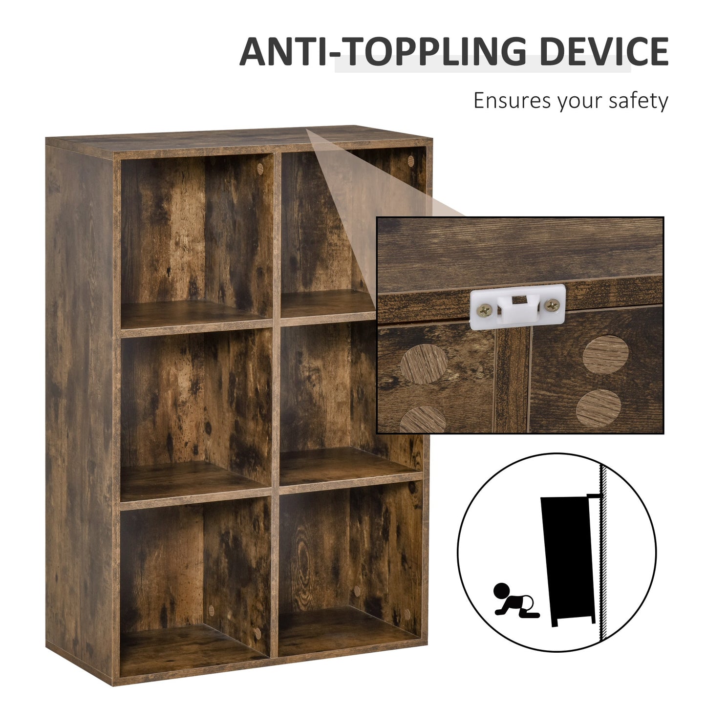 Cubic Cabinet Bookcase Shelves Storage Display for Study, Living Room, Home, office, Rustic Brown-3