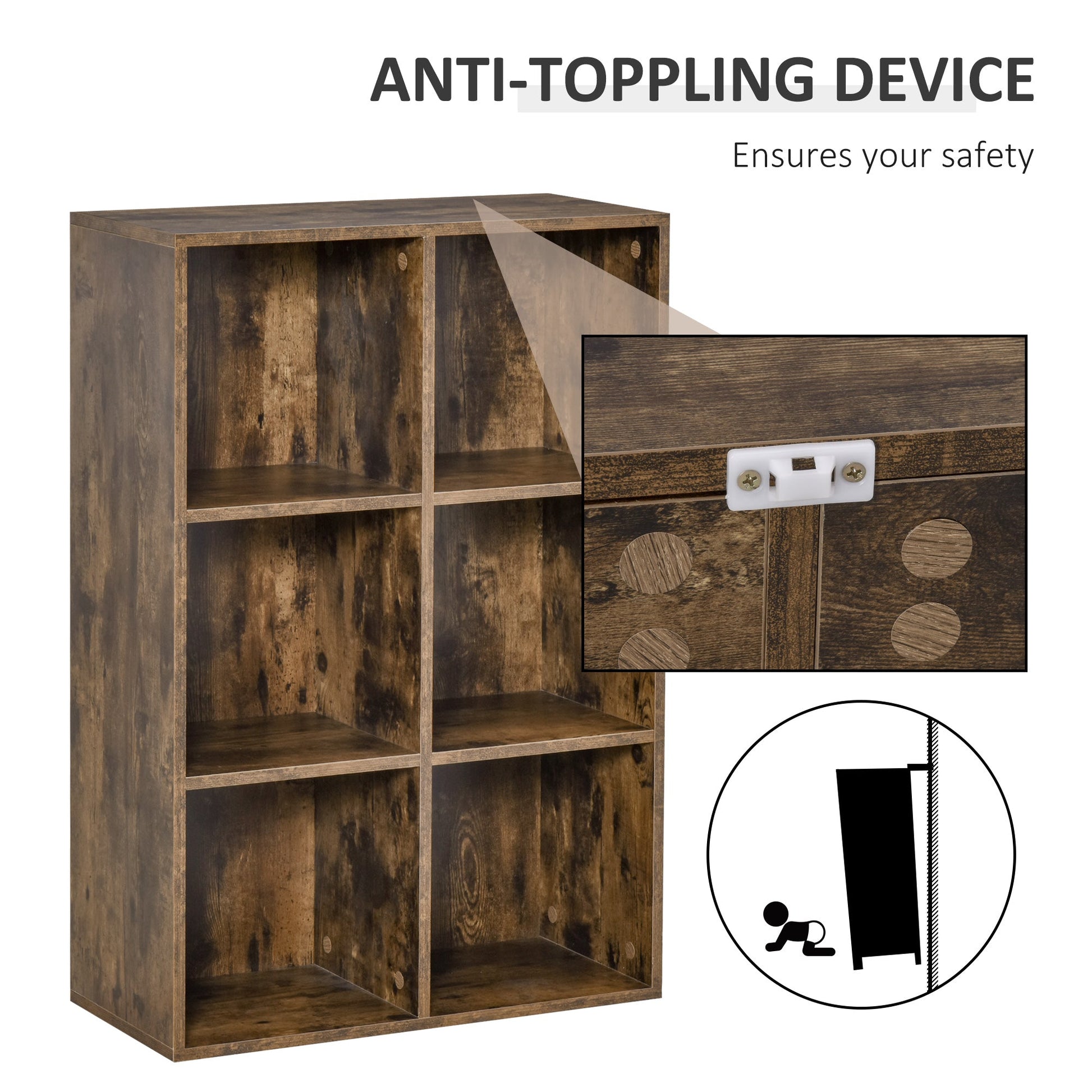 Cubic Cabinet Bookcase Shelves Storage Display for Study, Living Room, Home, office, Rustic Brown-3